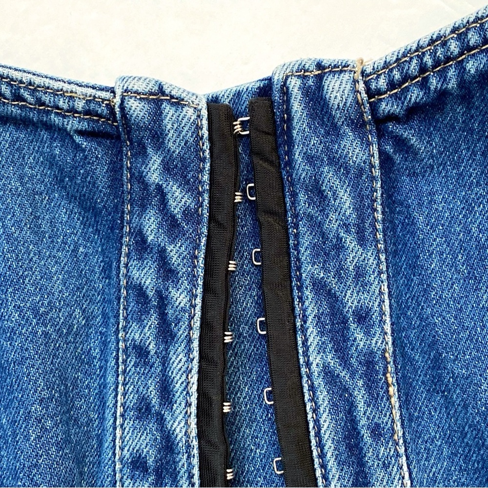 NAKED WARDROBE BLUE DENIM DREAMS STRAPLESS LACE UP BACK CORSET TOP - Picture 4 of 6